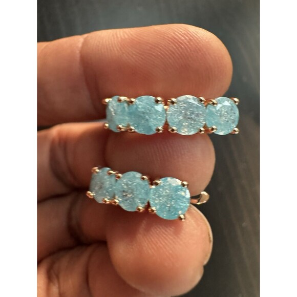 585 14K RG Rose Gold Stamped Frost Aqua Gemstone Stud Earrings - Picture 1 of 12